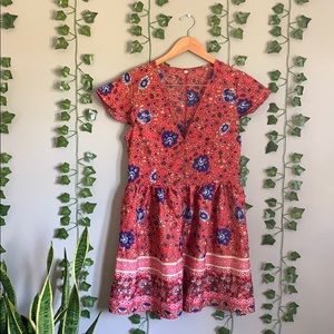 Bohemian Bae red blue floral print sundress small